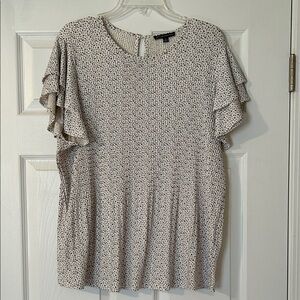 Adrianna Papell Cream and Black Ruffle Sleeve Blouse